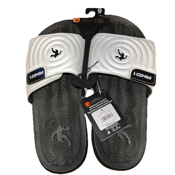 AND1 Men’s Athletic Adjustable Swirl Slide Sandals White Size 9 - Picture 1 of 4